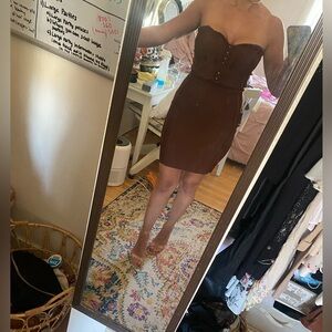 Brown Hook & Eye Tube Strapless Bandage Dress